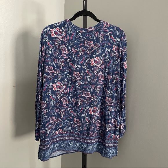 J. Jill Blue Ridge Border Print Notch Neck Tunic Size Large - Picture 3 of 4